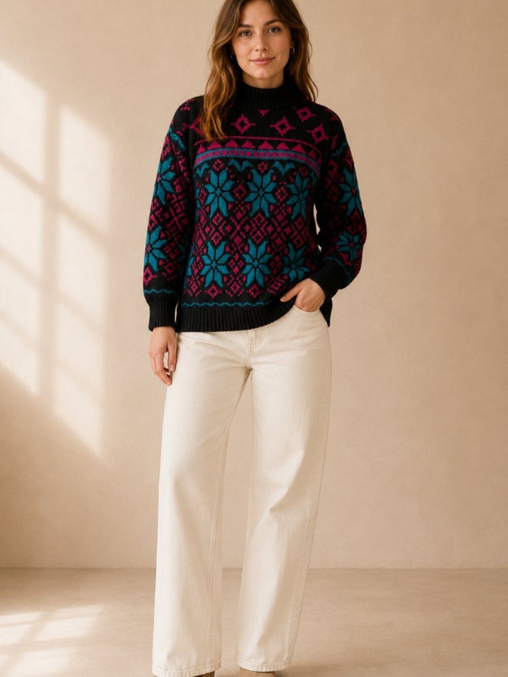 Vintage Nan Dorsey Metallic Fair Isle Sweater Made in USA - Picture 1 of 6